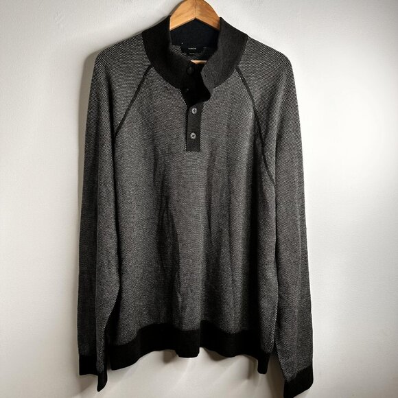 Vince Sweater Mens 2XL Wool Cashmere Blend Gray Button Pullover Knit Luxury Warm - Picture 1 of 12